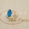 Bague argentée et décoration bleue/blanc en résine